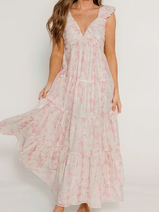 Worth Collective Dresses & Skirts - Worth Collective Katy Light Pink Floral V-Neck Tiered Maxi Maternity Dress Small